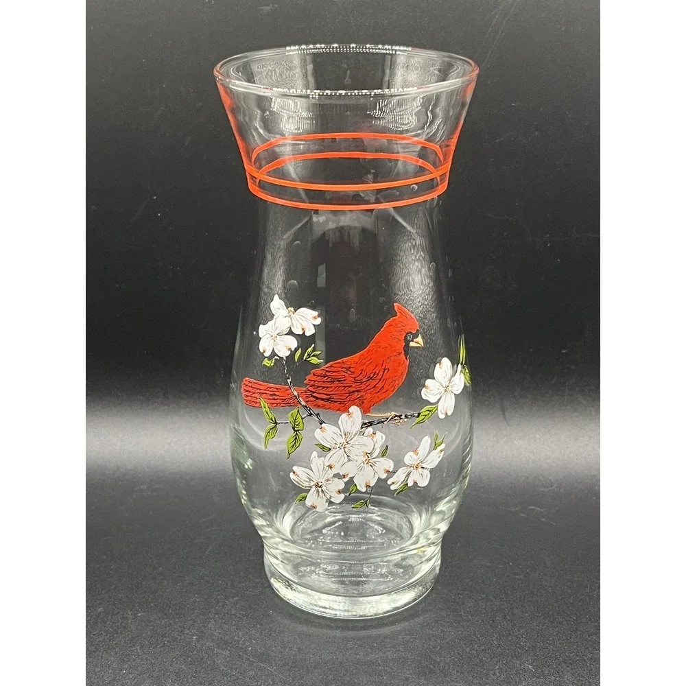 Vtg‎ Clear Glass Cardinal Floral Chimney Decorative Flower Vase